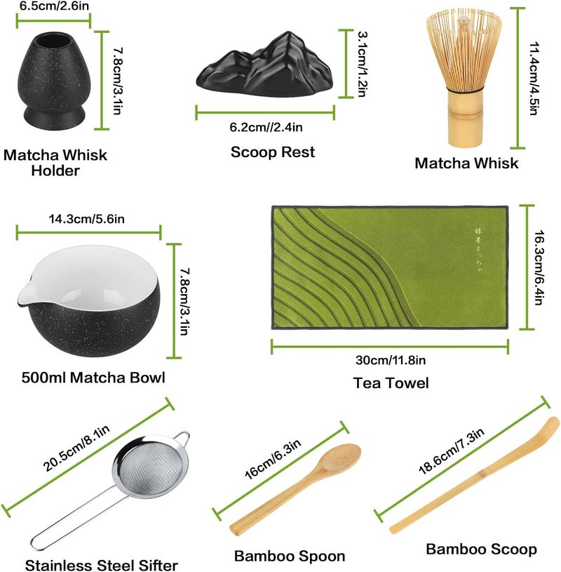 CHEFBEE 8PCS Matcha Whisk Set - Ceramic Matcha Tea Bowl Kit Set Includes Bowl, Whisk and Chasen Holder, Sifter, Bamboo Spoon & Scoop, Scoop Rest, Tea Towel, Christmas Macha Gift for Beginners Lovers - Image 2